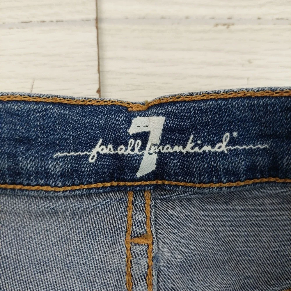 7 For‎ All Mankind Denim Mini Skirt 26 Frayed Hem Blue Y2K Summer Chic Boho - Picture 3 of 6